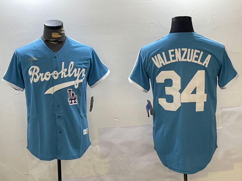 Men Los Angeles Dodgers #34 Valenzuela Light Blue Game 2024 Nike MLB Jersey style 10295->los angeles dodgers->MLB Jersey